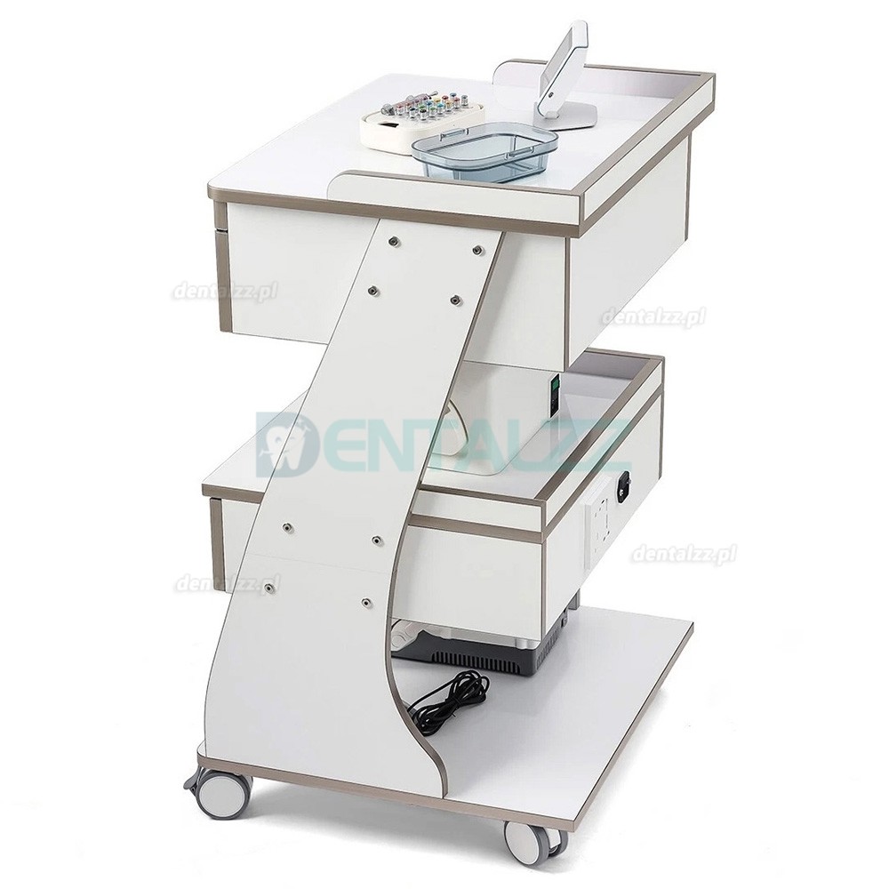 Dentech G06 W&oacute;zek Stomatologiczny z Szafką i Tacą na Narzędzia Podw&oacute;jna Szuflada